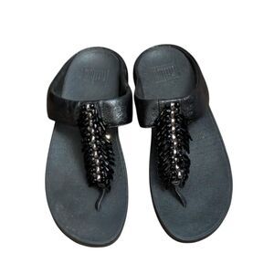 FitFlop Beaded Black Sandals Size 9 Ergonomic Comfort Thong Shoes